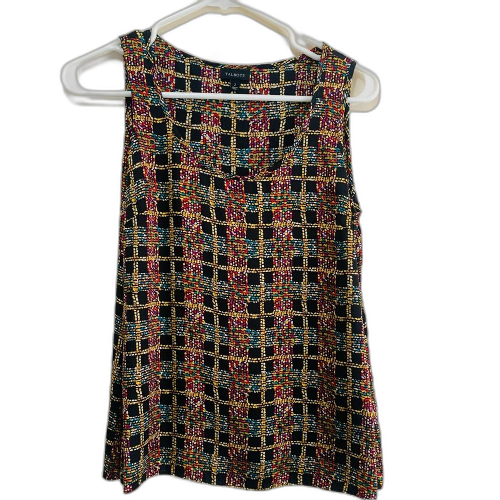 Talbots Black Multicolor Patterned Sleeveless Silk shell top size 2